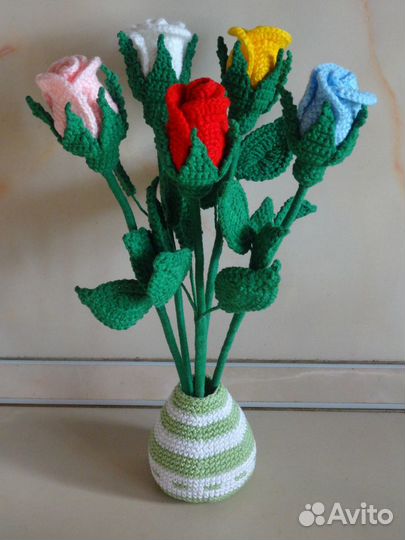 Цветы Розы, ваза, упаковка - ручная работа