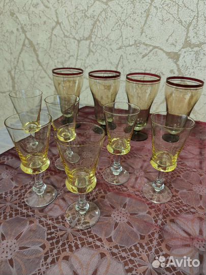Бокалы стопки стаканы цветное стекло Чехия СССР