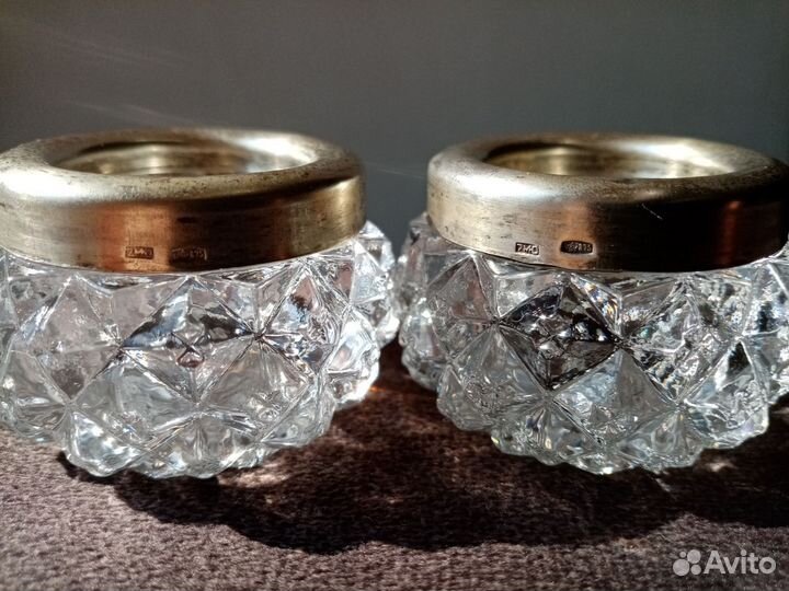 Хрустальная солонка с серебряным ободком СССР