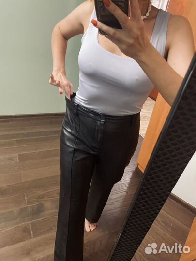 Брюки zara кожаные утепленные осень-зима 46-48 р-р