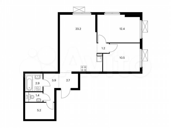 2-к. квартира, 63,4 м², 3/25 эт.