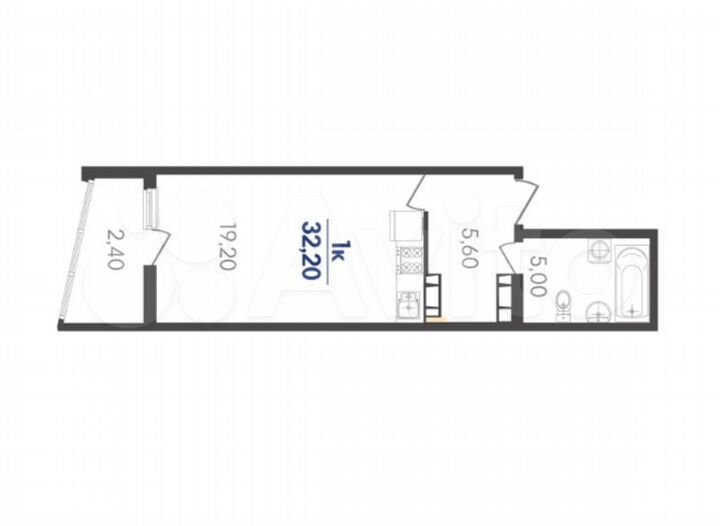 Квартира-студия, 32,2 м², 9/25 эт.