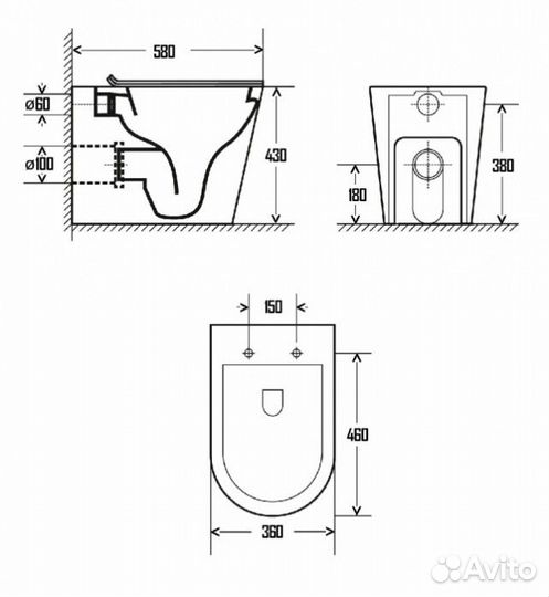 Унитаз приставной aquame AQM3001