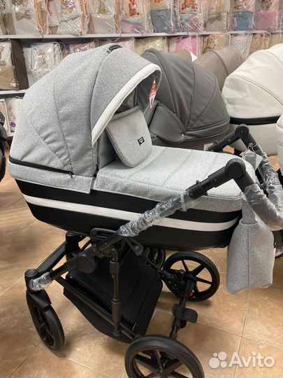 Коляска 2в1 Adamex Rimini Lux (сер.жак.+черн.кож)