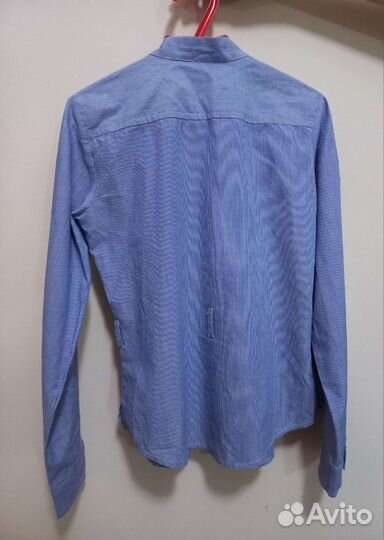 Блузка школьная, нарядная, синяя в полоску. 140