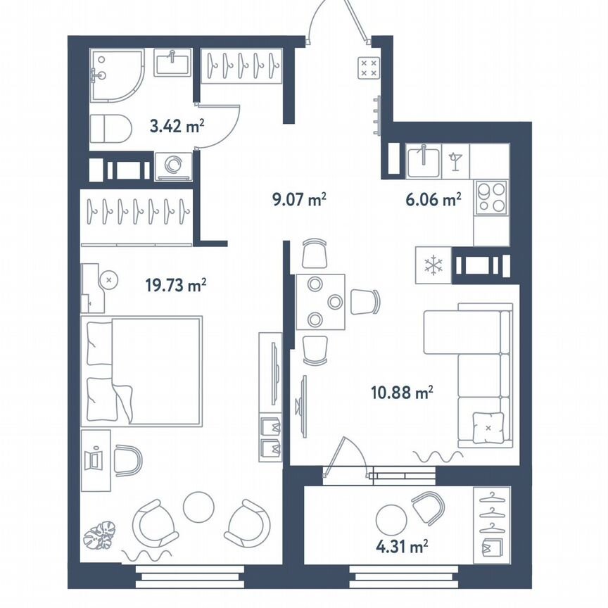 1-к. квартира, 51,3 м², 7/11 эт.