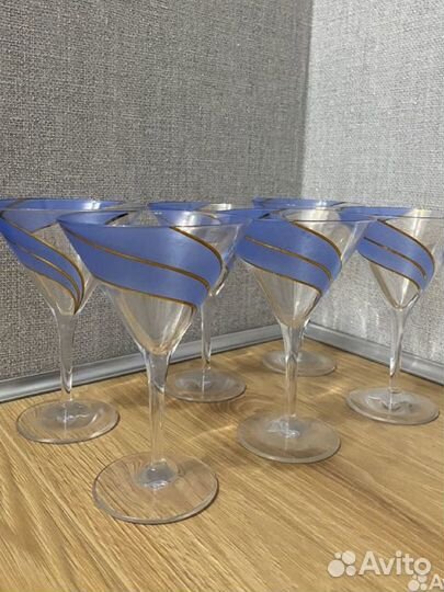 Бокалы для мартини голубые 6 штук