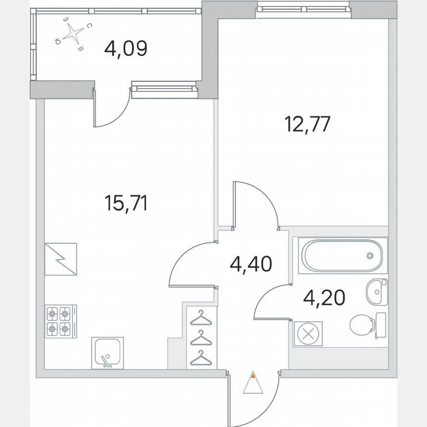 1-к. квартира, 39,1 м², 5/5 эт.