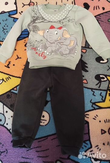 Трикотажный костюм на флисе, 2 штуки, размер 80