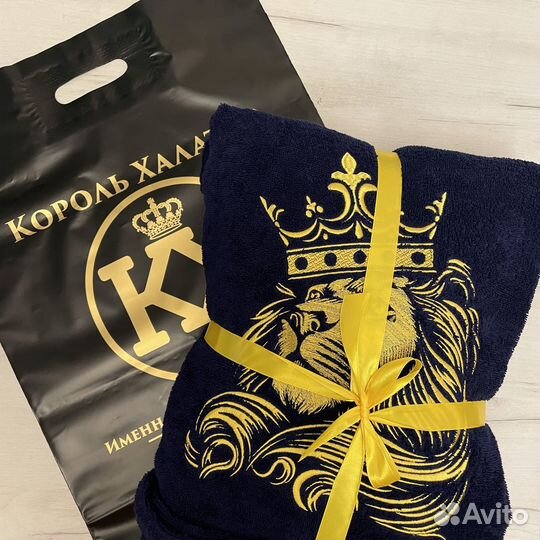 Мужской махровый халат Лев с вышивкой на заказ