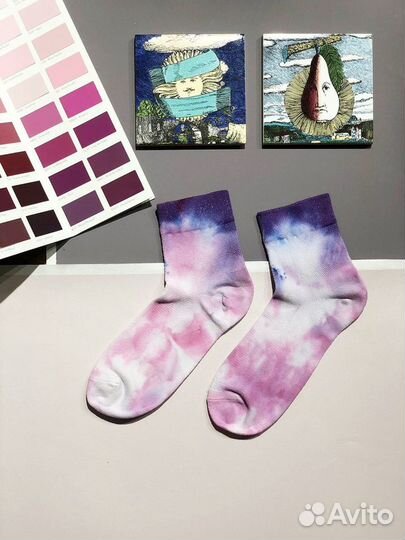 Носки женские, окрашенные вручную. тай-дай