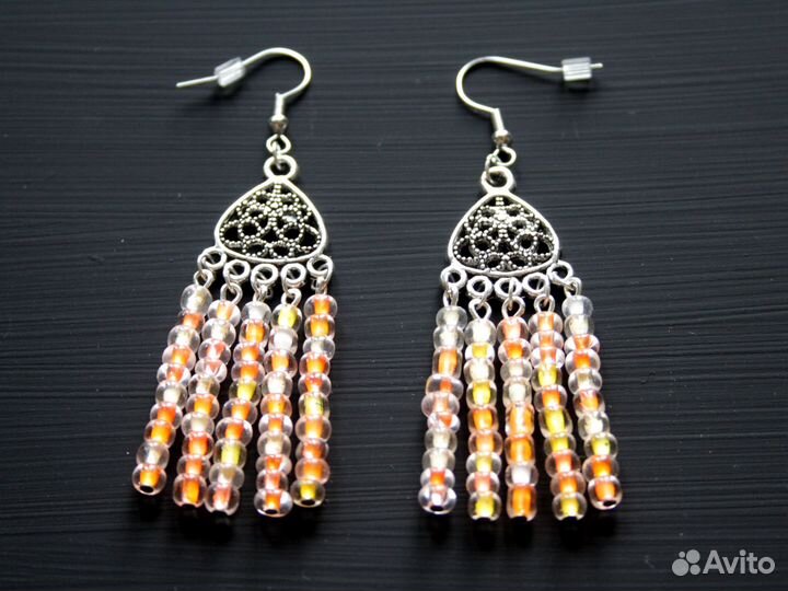 Серьги новые разные, длинные висячие с бисером