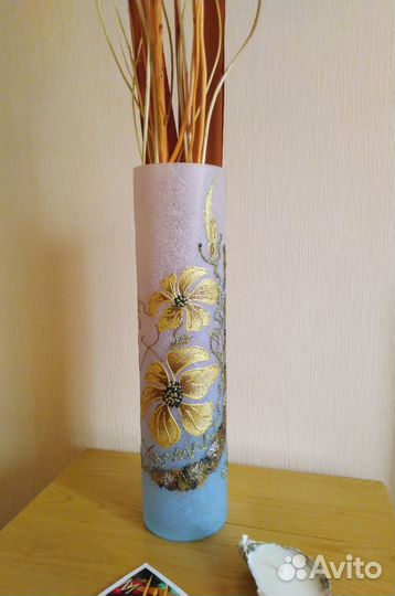 Ваза высокая стекло Неман Беларусь. Сухоцветы IKEA