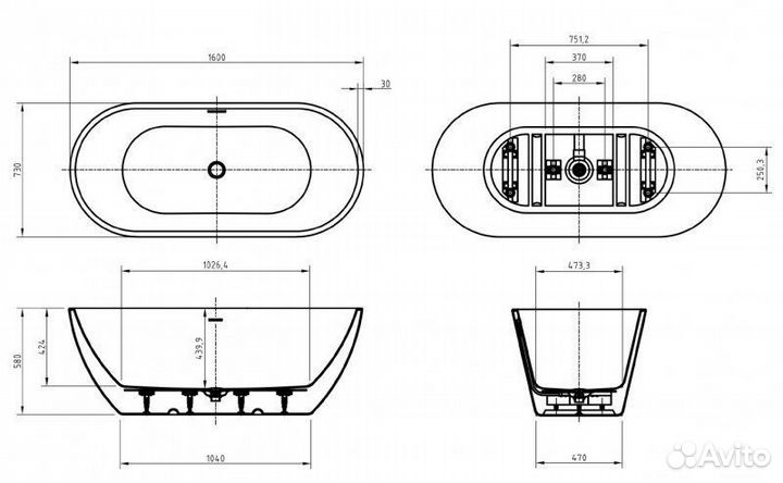 Ванна отдельностоящая BelBagno BB701-1600-730-K