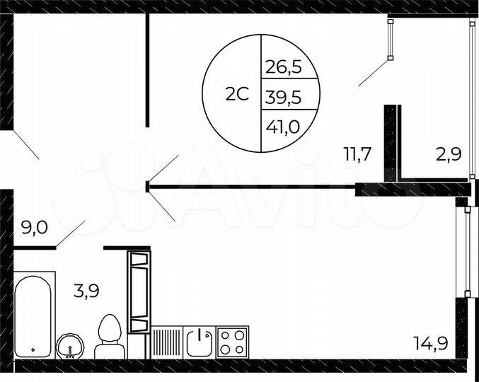 2-к. квартира, 41 м², 3/16 эт.