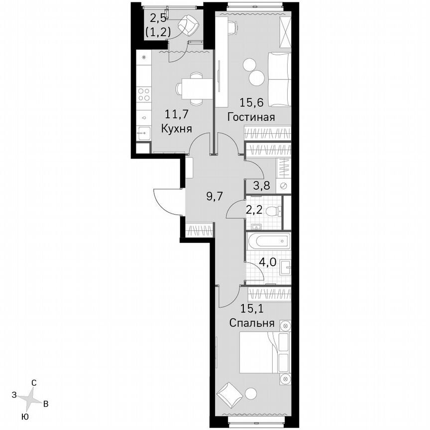2-к. квартира, 63,3 м², 22/22 эт.