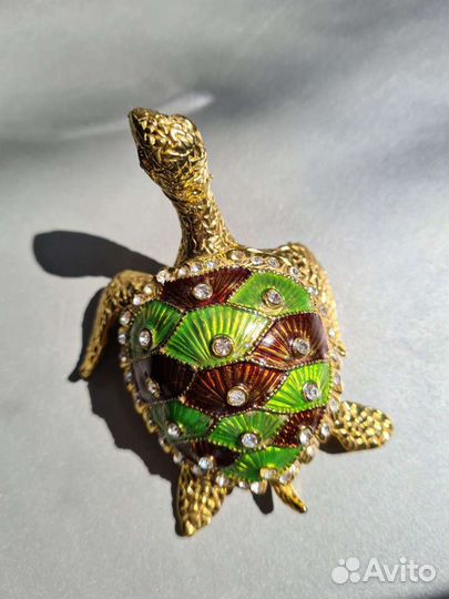 Шкатулка металлическая со стразами Черепаха новая