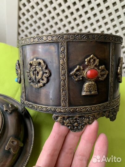 Бронзовая Шкатулка с Камнями Тибет Идия