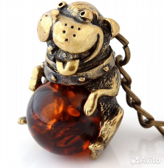 Брелок для ключей собака Английский Бульдог латунь