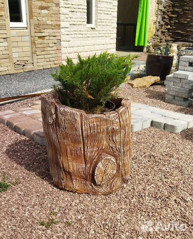 Вазон пень для цветов, горшок, кашпо из артбетона