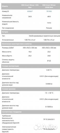 Батарейный блок EBM Smart Winner II 2000E