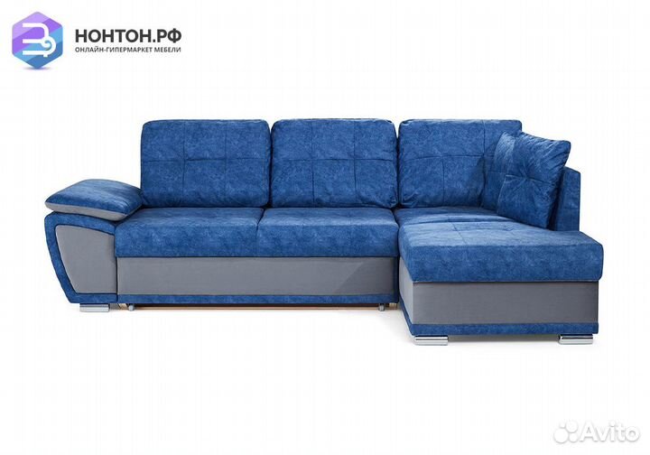 Диван угловой дельфин Риттэр синий / серый