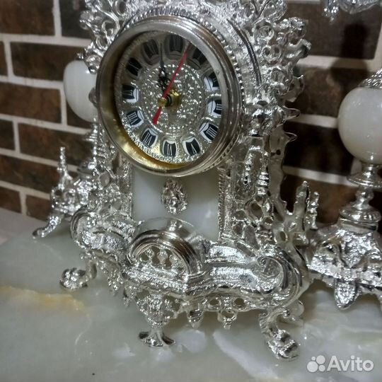 Часы с канделябрами, бронза/ оникс