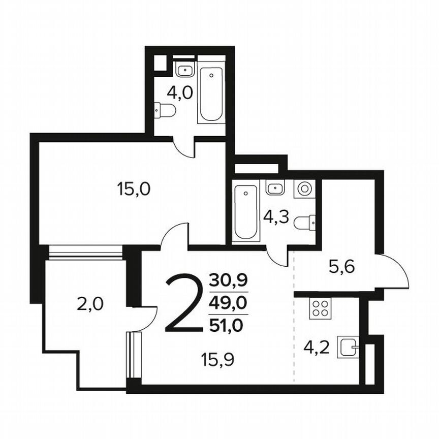 2-к. квартира, 51 м², 1/11 эт.