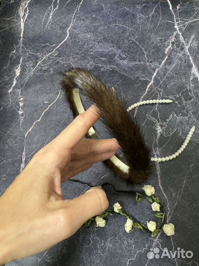 Меховой ободок жемчуг венок