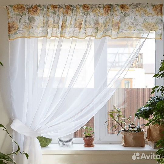Тюль с подхватом и ламбрекеном 'Солнечные цветы' 2