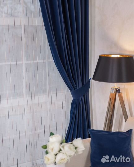 Шторы бархат Богема синий новые пошив