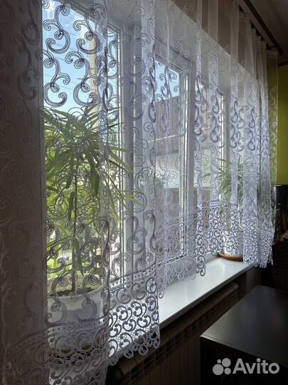 Шторы короткие тюль с кружевом