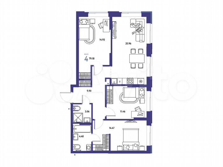 4-к. квартира, 79,2 м², 8/15 эт.