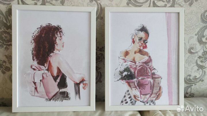 2 постера в белых рамках Икеа