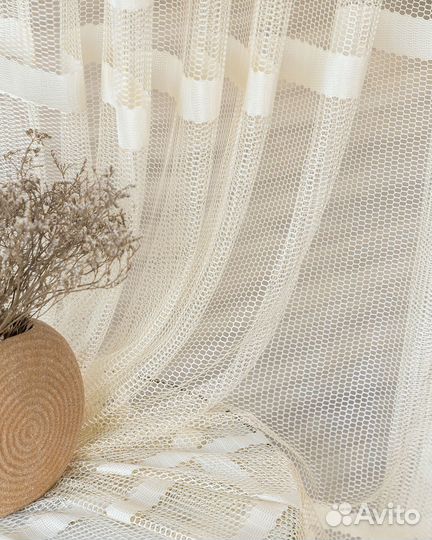 Крупная сетка тюль Фрида Айвори