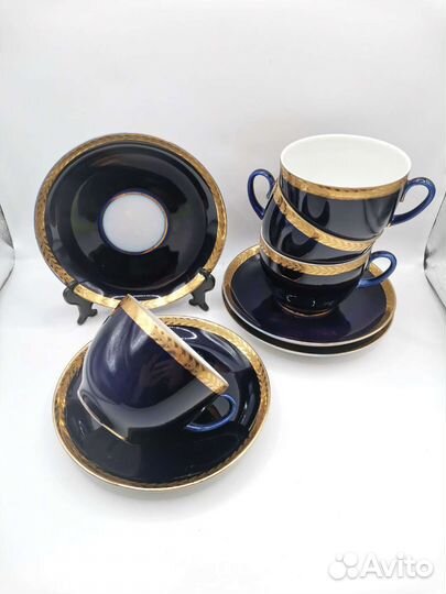 Чайная пара Кобальт Позолота лфз СССР