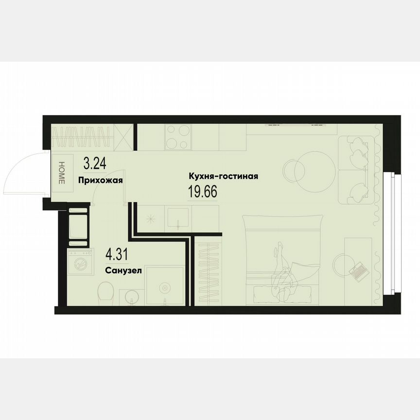 Квартира-студия, 27,2 м², 3/12 эт.