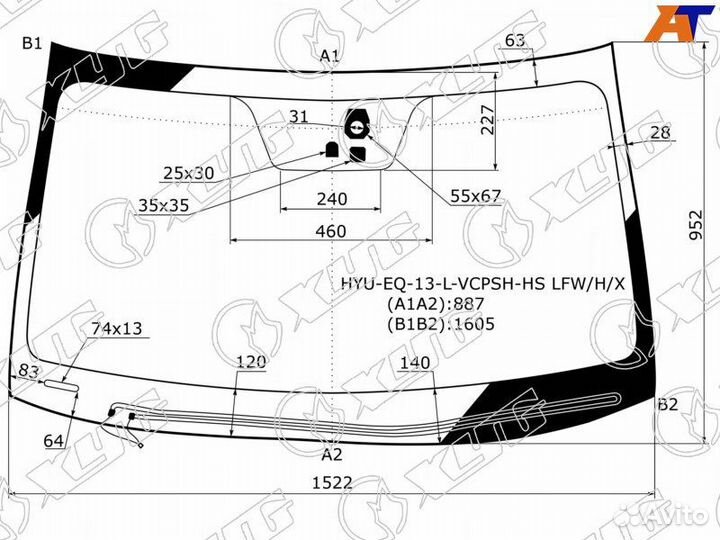 Лобовое стекло на Hyundai Eguus 09-16г