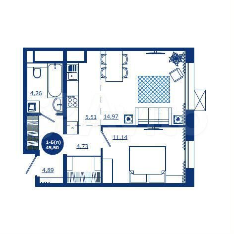1-к. квартира, 45,5 м², 3/17 эт.