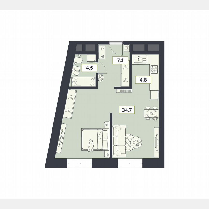 1-к. квартира, 51,1 м², 8/27 эт.