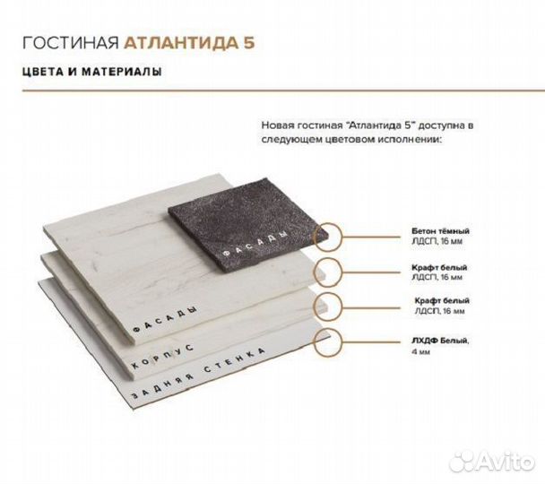 Стенка Атлантида-5 (2.8) Крафт Белый