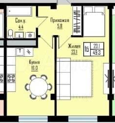 1-к. квартира, 49,3 м², 9/12 эт.