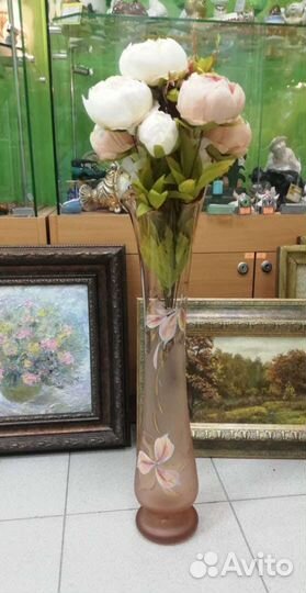 Высокая напольная ваза для цветов, цветное стекло