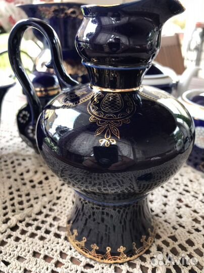 Фарфор Кобальт Кувшин Чайница Блюдце