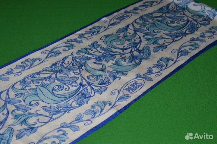 Шелковый шарф Париж Paris белый голубой