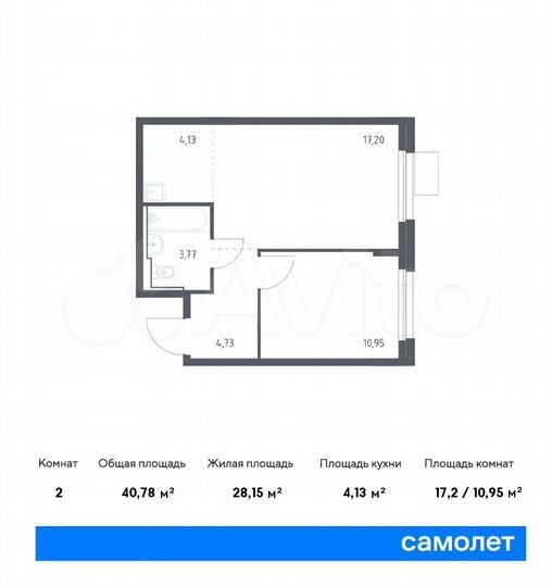 2-к. квартира, 40,8 м², 10/11 эт.