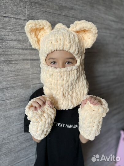 Балаклава и митенки на заказ (разные цвета и уши)