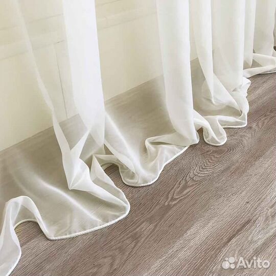 Новая Тюль (вуаль) белая, серая на шторной ленте