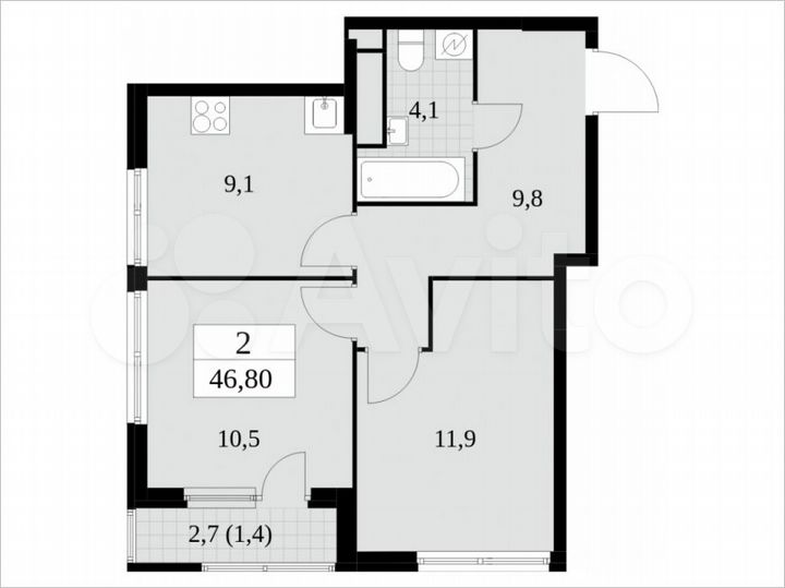 2-к. квартира, 46,8 м², 24/30 эт.