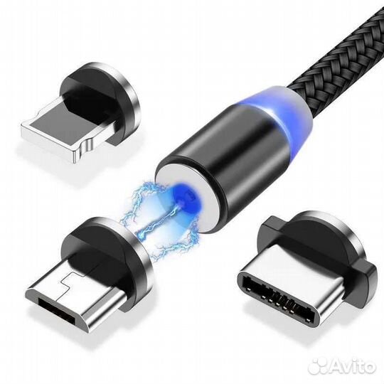 Кабель USB магнитный светящийся 3в1, 1м (W-016)